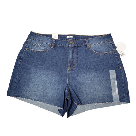 Dip High Rise Raw Hem Stretch Medium Wash 4.5" Denim Shorts Women Sz 20W - Picture 1 of 6